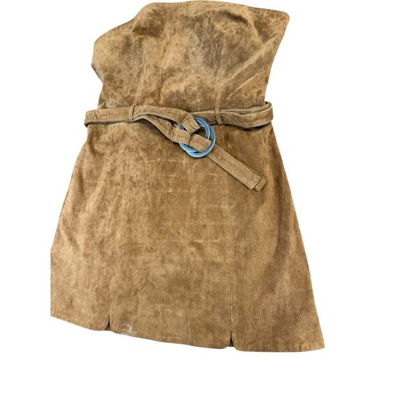 Free People Strapless Suede Mini Dress Brown Belted 100% Leather Size 8 - Picture 5 of 14